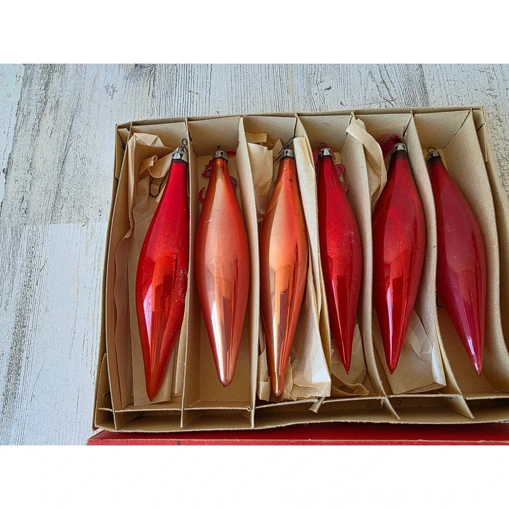 Vintage red icicle Poland set ornament Xmas tree